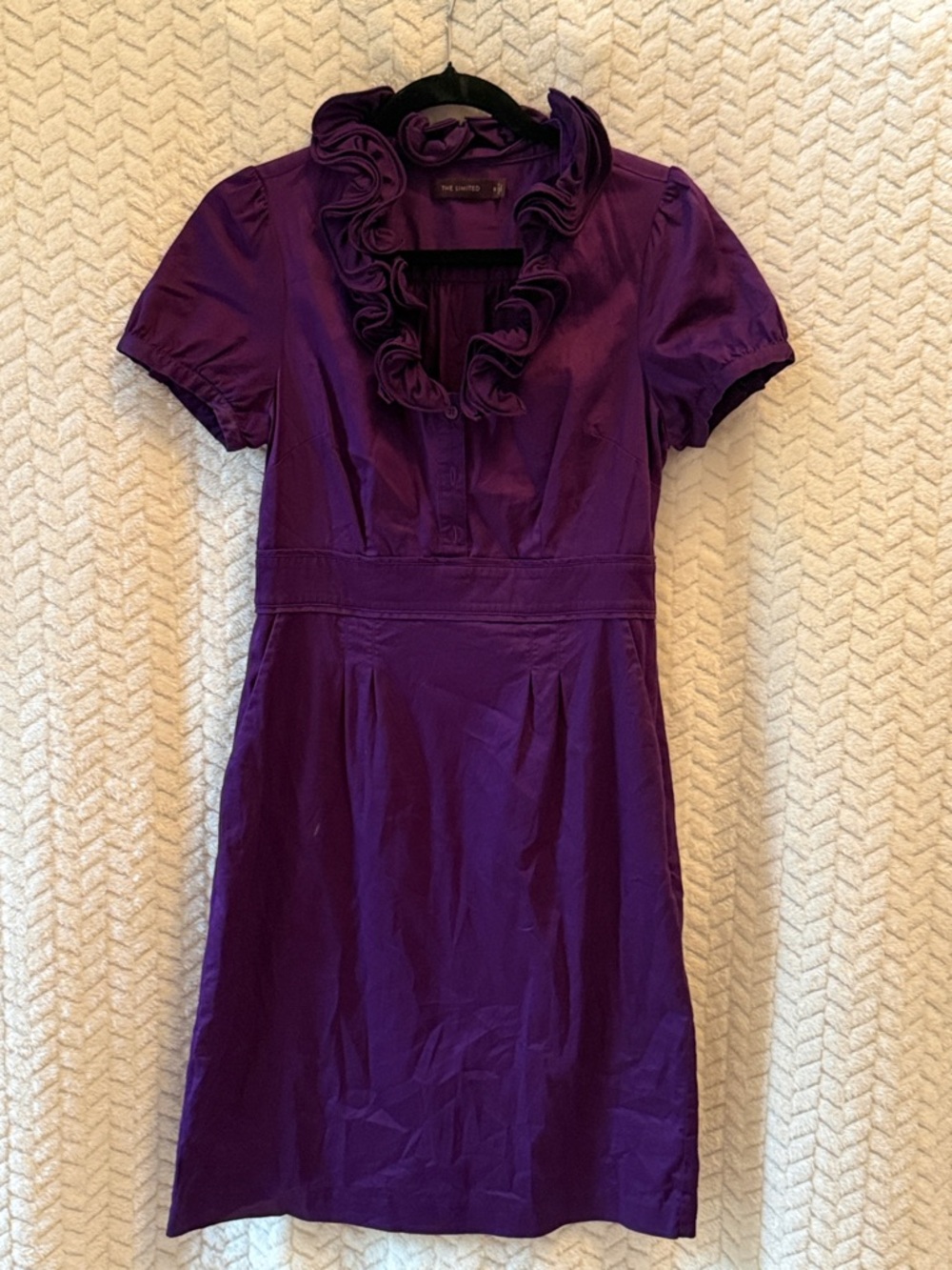 The Limited Purple Ruffled Collar Short Sleeve Dress